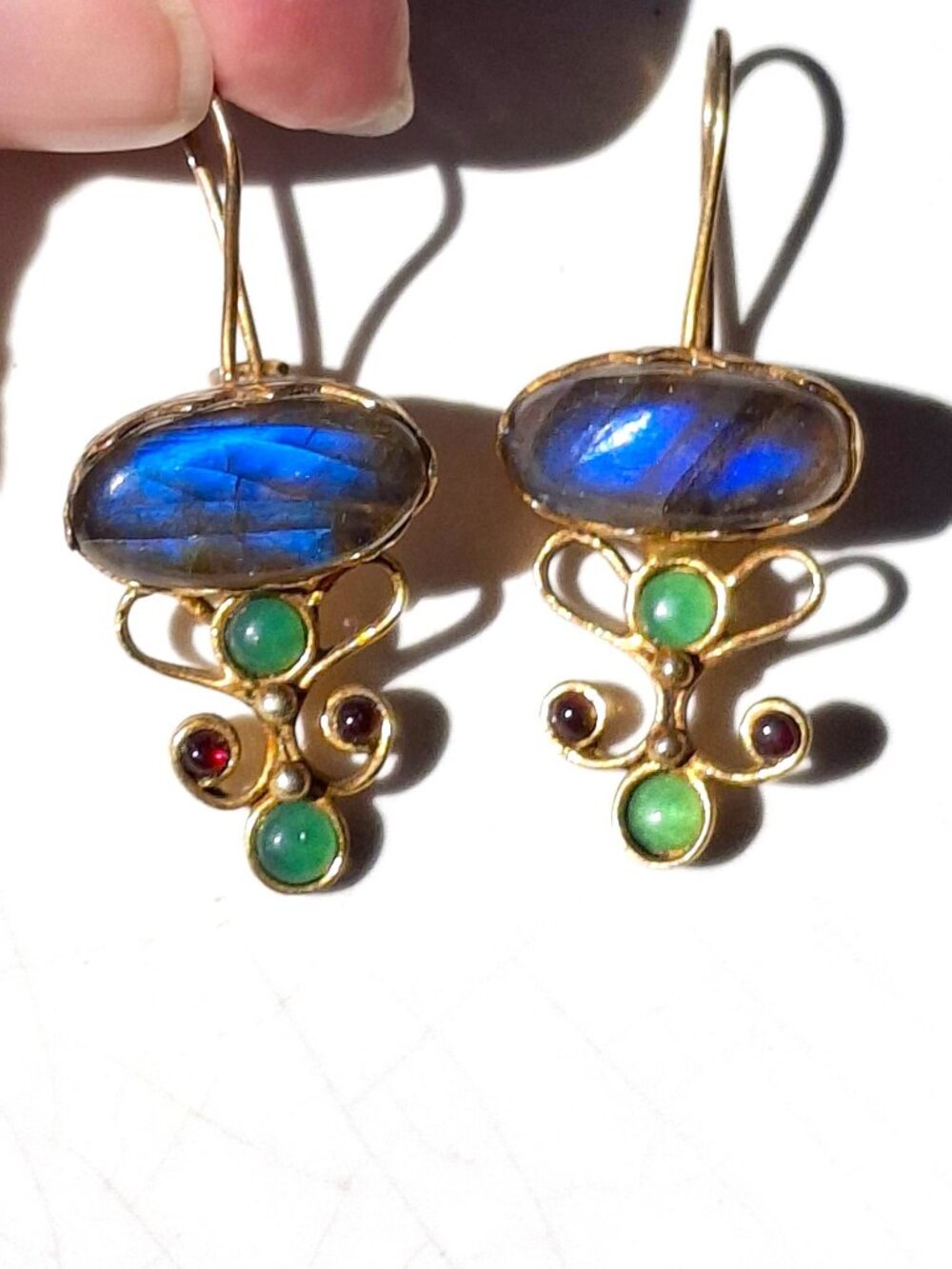 Labradorite Earrings with Garnet and Adventurine